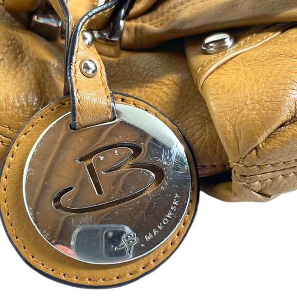 B. Makowsky Camel Leather Hobo w/ Braided Handle Magnetic Closure Leopard Lining - Picture 11 of 15